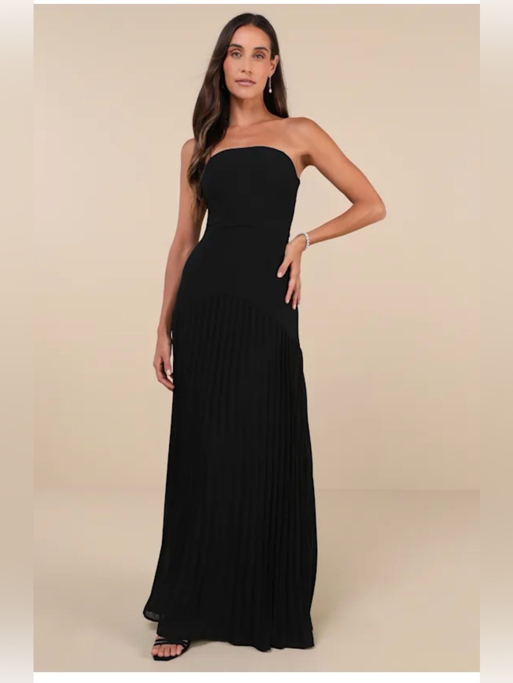 Lulu's Strapless Black Pleated Maxi Dress